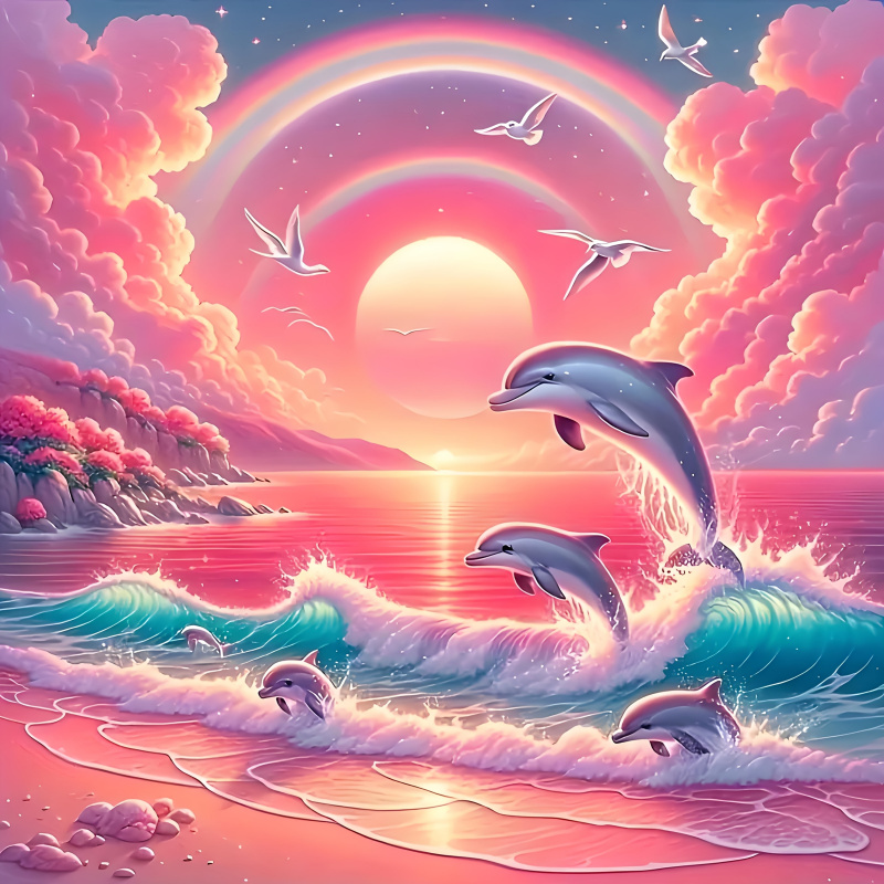 Resin Art Canvas - Diamond painting kit, pink sky and