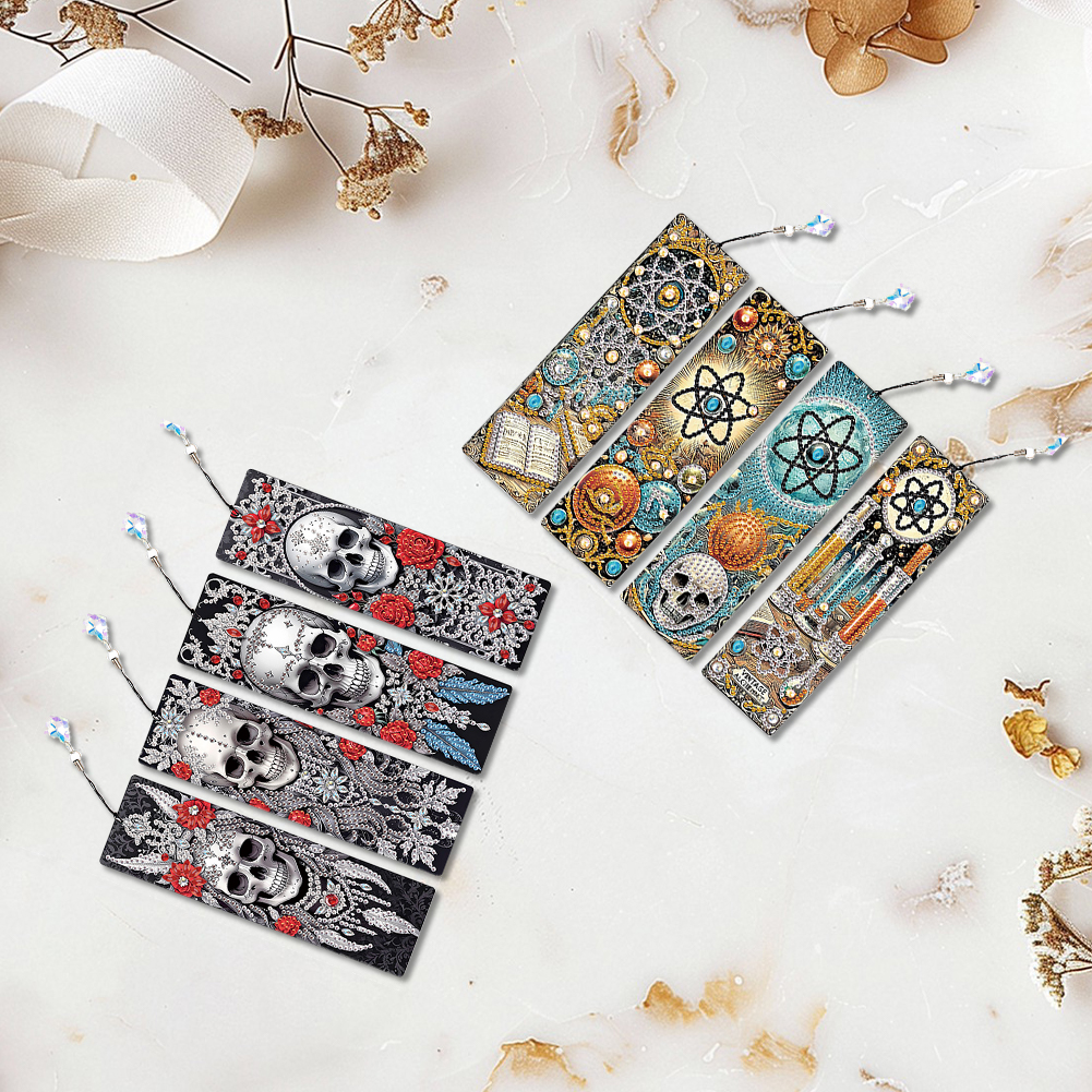 Resin Art Bookmark - 8Pcs DIY Skull Diamond Painting Art