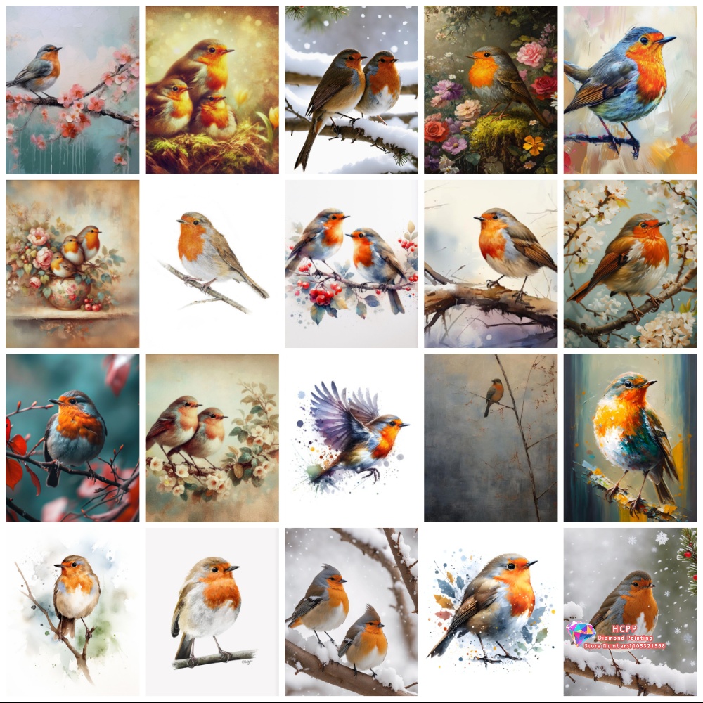 Resin Art Canvas - unframe Robin Bird Cute Robin Cartoon