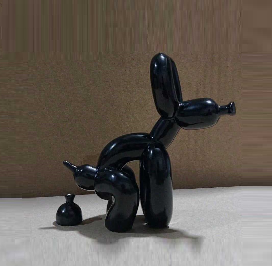 Modern Art Squat Balloon Dog A - Resin Art With Wood ulasan dan harga