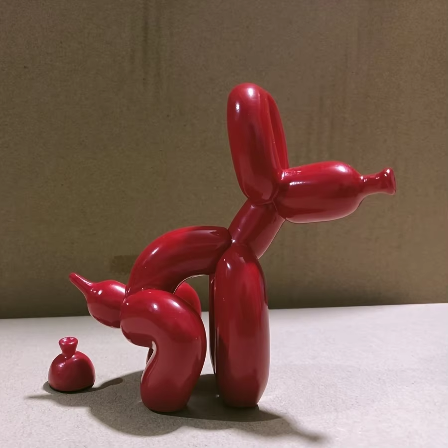 Modern Art Squat Balloon Dog A - Resin Art With Wood ulasan dan harga