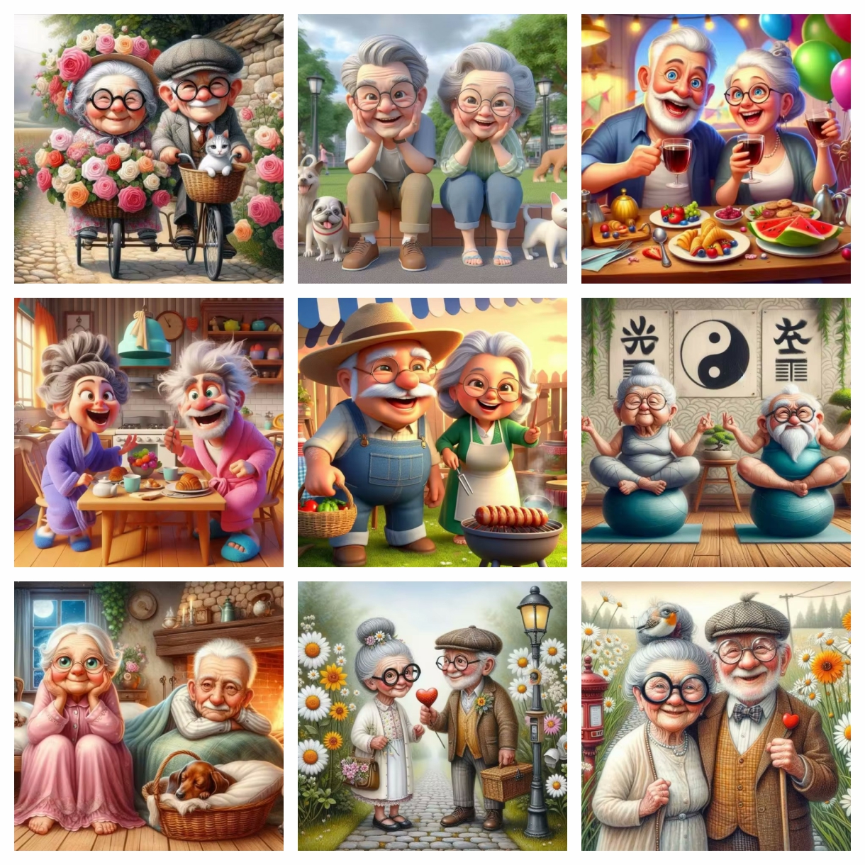 Cartoon Happy Old Couple 5D Fu - Resin Art Canvas ulasan dan harga