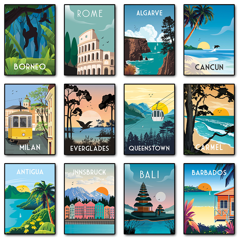 Travel Illustrated Diamond Pai - Resin Art Canvas ulasan dan harga